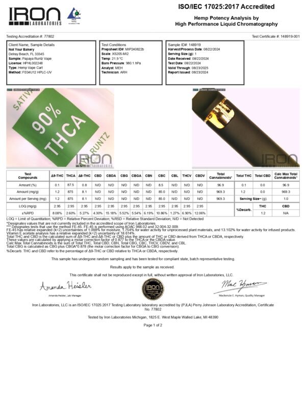 NYB LABS | Papaya Runtz Vape | 1g - Image 2